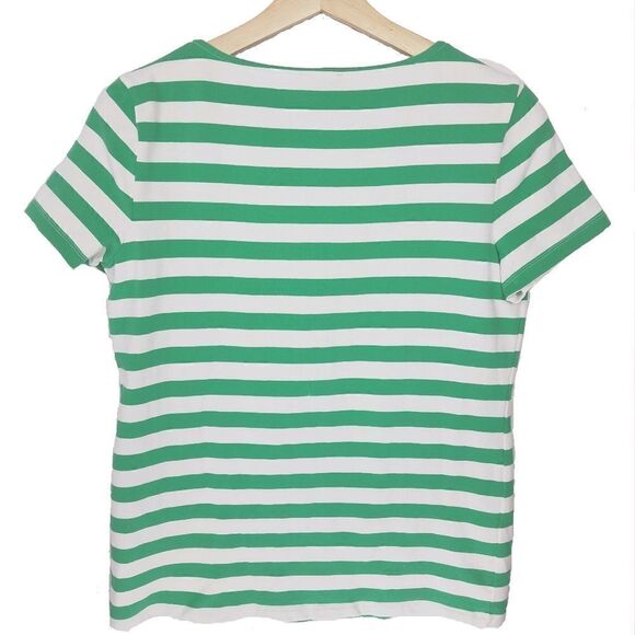 Talbots》 Green & White T-Shirt with Beaded Neckline - Picture 6 of 7